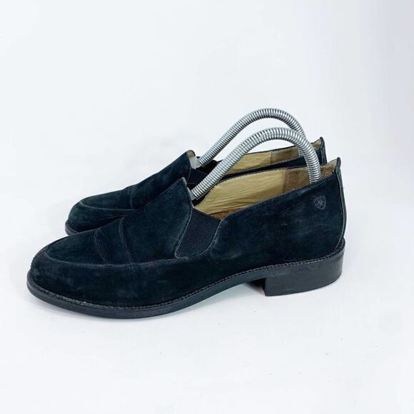 Ariat Shoes Womens 8 Loafers Black Leather Round Toe Low Top Slip On Suede - Picture 3 of 9
